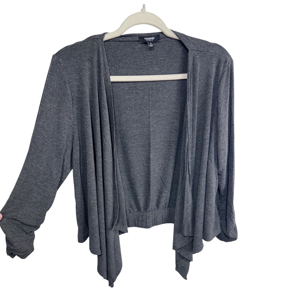Charcoal Gray Open-Front Draped Women's Sweater Cardigan